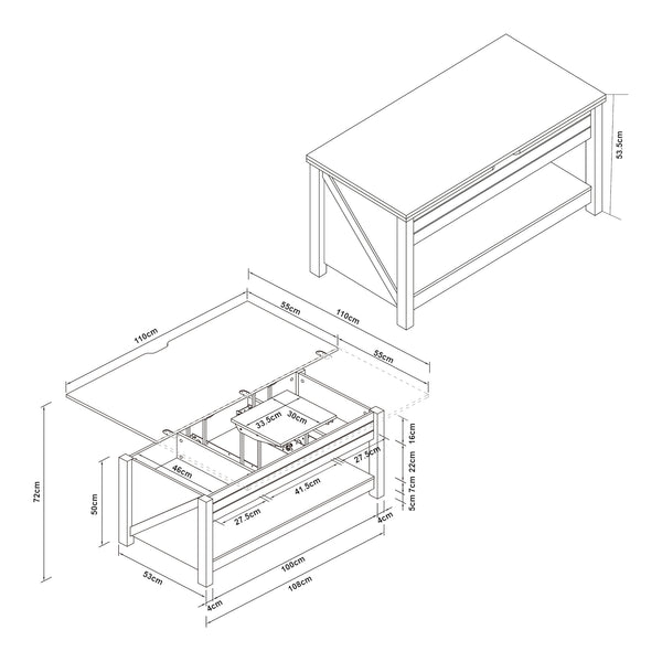 Konferenční stolek Kasama s výklopnou deskou a úložným prostorem 110x55x54 cm ořechový dekor/bílá [en.casa]