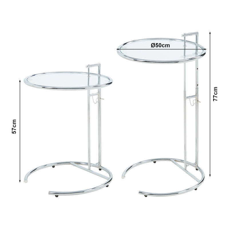 Měřítkový nákres Výškově nastavitelný odkládací stolek Stare 50x57-77 cm Sklo Transparentní/Chromová barva [en.casa]