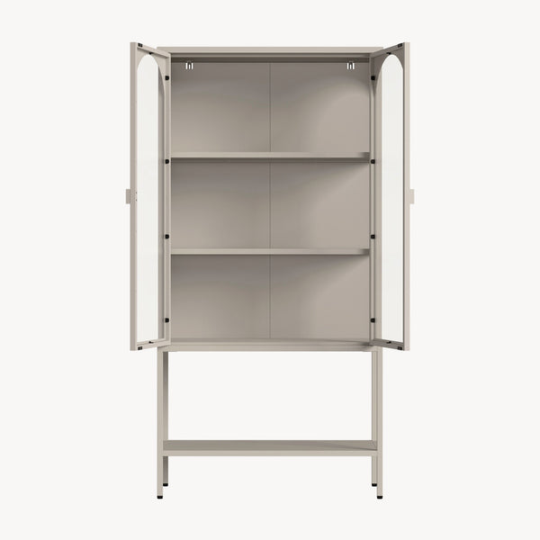 Vitrínová skříň Klippestad ocel 160x80x35 cm velbloudí barva [en.casa]