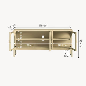 Vitrínkový sideboard Klippestad ocel 118x35x55 cm velbloudí barva [en.casa]