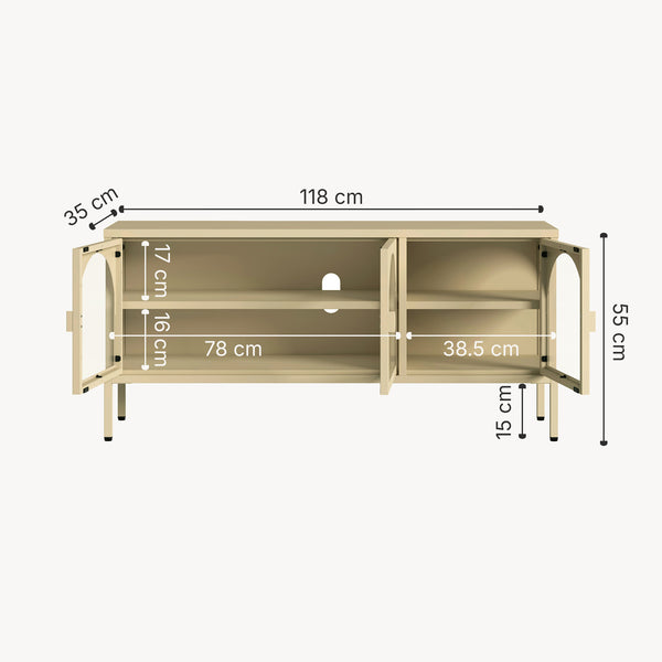 Vitrínkový sideboard Klippestad ocel 118x35x55 cm velbloudí barva [en.casa]