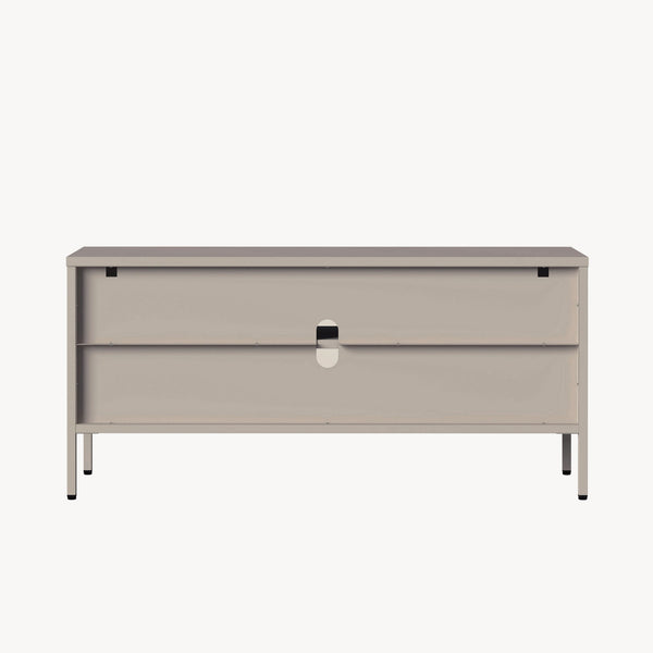 Vitrínová komoda Klippestad ocel 118x35x55 cm velbloudí barva [en.casa]