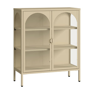 Vitrínková komoda Klippestad ocel 95x80x35 cm velbloudí barva [en.casa]