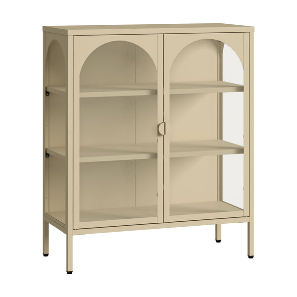 Vitrínková komoda Klippestad ocel 95x80x35 cm velbloudí barva [en.casa]