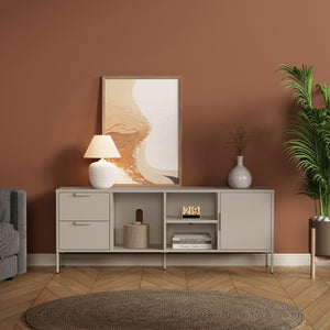 Televizní skříň Kliri Stahl 150x35x58 cm velbloudí barva [en.casa]
