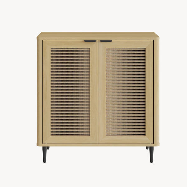 Sideboard Lukhomso 83x80x40 cm dubový vzhled / ratanový vzhled [en.casa]