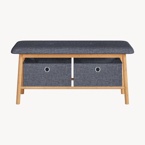 Lavice Vad se 2 úložnými boxy 90x30x45 cm Přírodní/Šedá [en.casa]