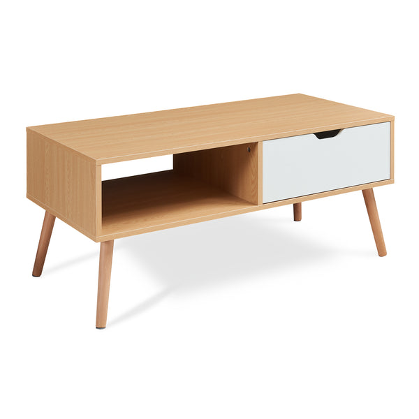 Konferenční stolek Bordkak s šuplíkem 100x48x45 cm dubový dekor/bílý [en.casa]