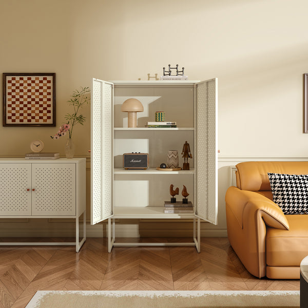 Highboard Viitasaari 150x80x40 cm ocel krémově bílá [en.casa]