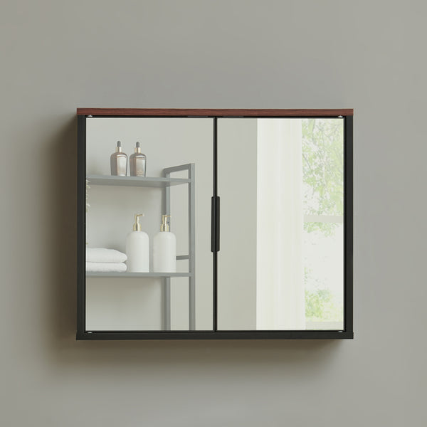 Zrcadlová skříňka Trond 50x60x15 cm Černá/optika ořech [en.casa]
