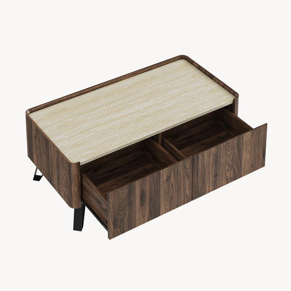 Konferenční stolek Trorlon 100x50x40 cm ořechový vzhled/travertin [en.casa]