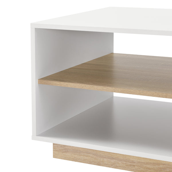 Konferenční stolek Trelleborg 100x60x46 cm s 2 policemi Bílá/Dub en.casa