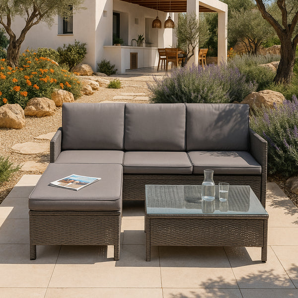 Zahradní nábytek Murcia Rattan 3dílný Tmavě šedá/Světle šedá [en.casa]