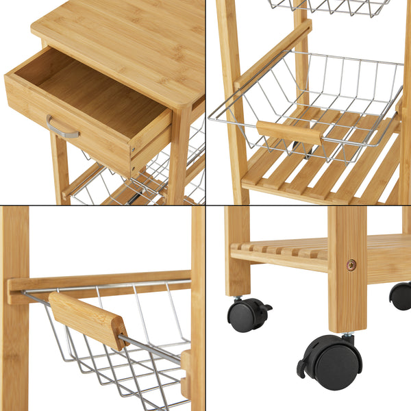 Bambusový kuchyňský vozík Stenungsund s šuplíkem 76x36x36cm [en.casa]