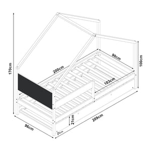 Postel dům Sodankylä 90x200cm s vysouvacím lůžkem borovicové dřevo přírodní [en.casa]