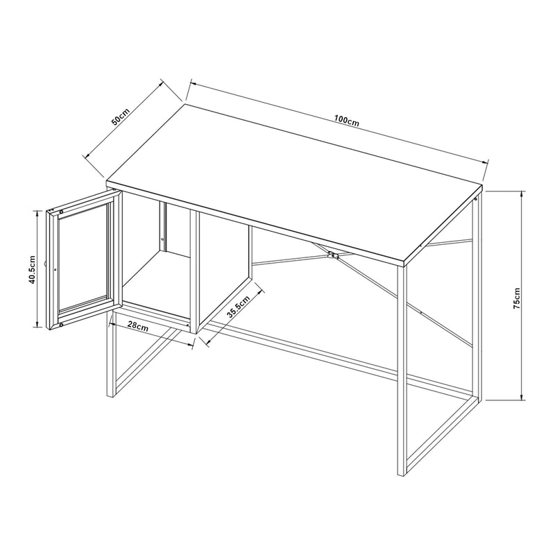 Měřítkový nákres Psací stůl Sund ocel 75x100x50 cm šedý [en.casa]