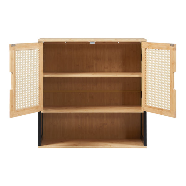 Závěsná skříňka Bad Tervola 60x60x20 cm Černá/Bambus [en.casa]