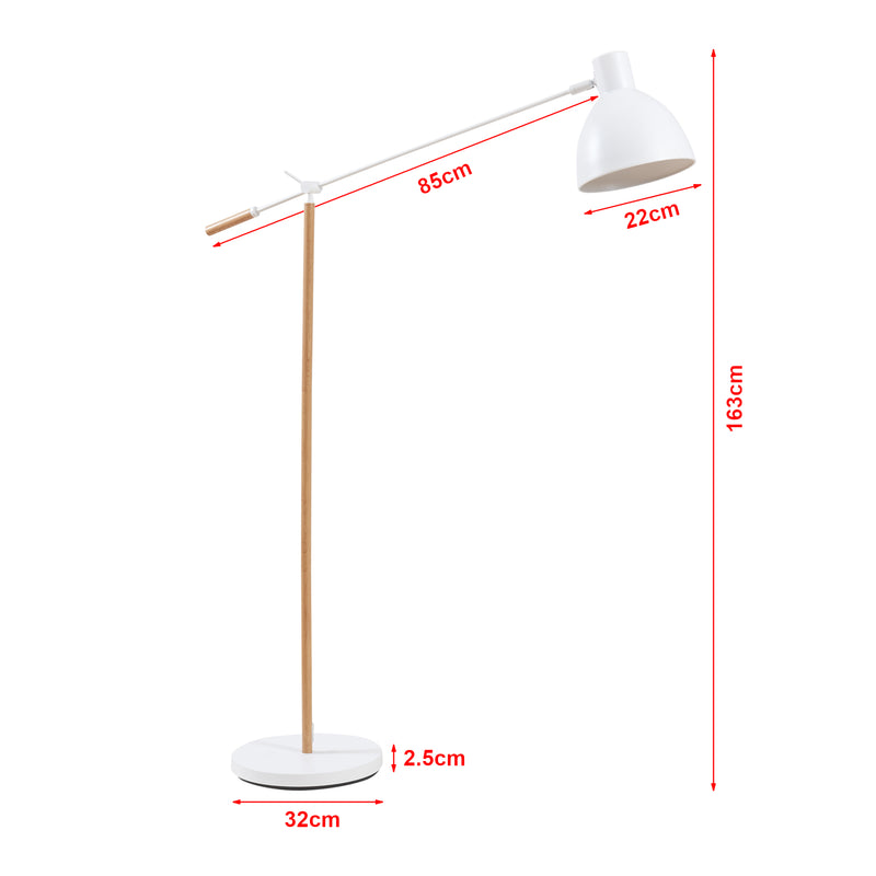 Maßskizze Stojací lampa Banchory kov 163 cm dřevěný vzhled/bílá [lux.pro]
