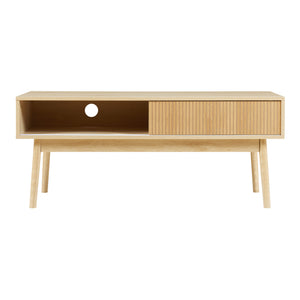 Televizní stolek Landskrona 115x40x48 cm se dvěma posuvnými dveřmi v dubovém dekoru [en.casa]
