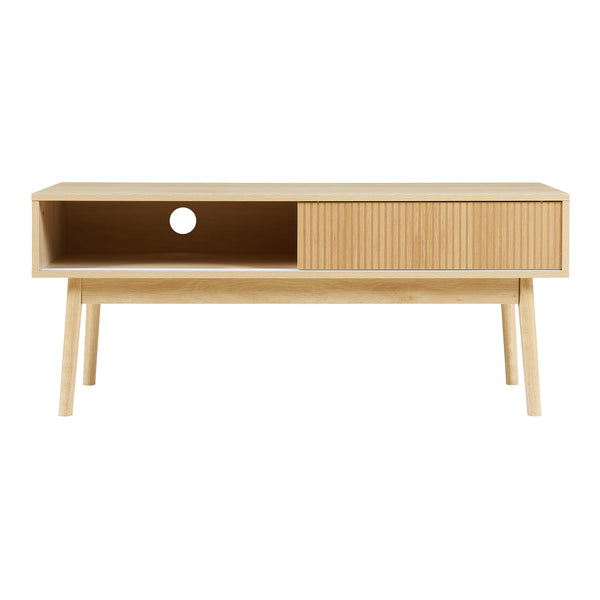 Televizní stolek Landskrona 115x40x48 cm se dvěma posuvnými dveřmi v dubovém dekoru [en.casa]