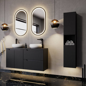 Vysoká skříň Skelbolu 140x30x25 cm Černá [en.casa]