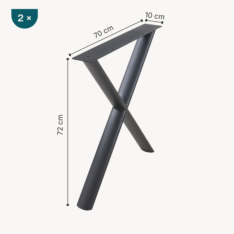 Maßskizze Stolní rám Klixjö sada 2 ks ocel 72x70x10 cm černá [en.casa]
