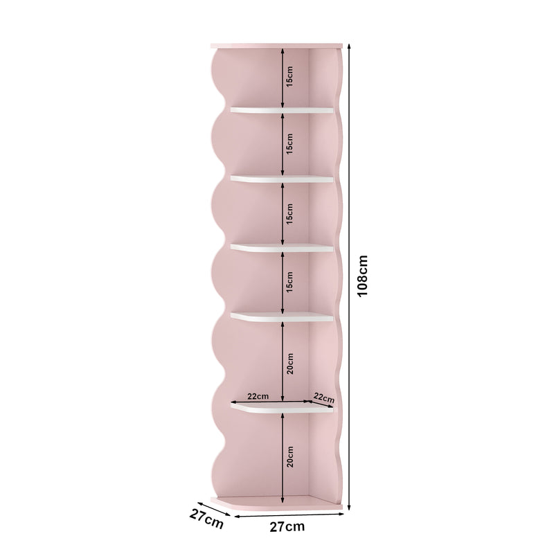 Maßskizze Dětský rohový regál Vestnes 108x27x27 cm Cotton Candy/Bílá [en.casa]