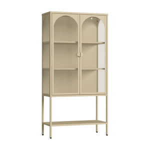 Vitrínová skříň Klippestad ocel 160x80x35 cm velbloudí barva [en.casa]