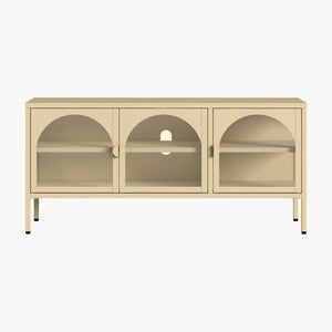 Vitrínkový sideboard Klippestad ocel 118x35x55 cm velbloudí barva [en.casa]
