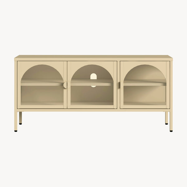 Vitrínkový sideboard Klippestad ocel 118x35x55 cm velbloudí barva [en.casa]