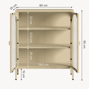 Vitrínková komoda Klippestad ocel 95x80x35 cm velbloudí barva [en.casa]
