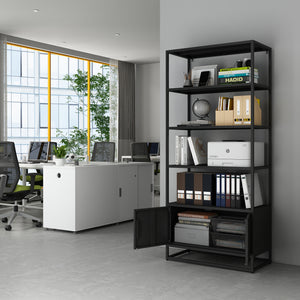 Knihovna s skříní Hailuoto 80x40x180 cm ocel černá, matná [en.casa]