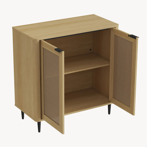 Sideboard Lukhomso 83x80x40 cm dubový vzhled / ratanový vzhled [en.casa]