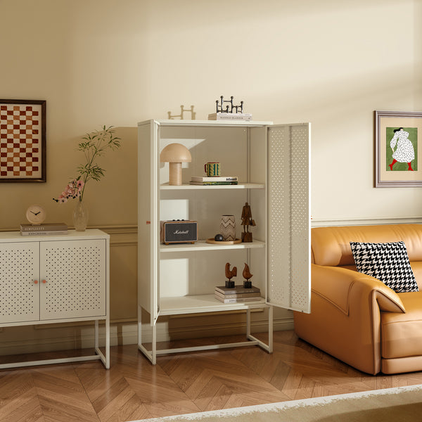 Highboard Viitasaari 150x80x40 cm ocel krémově bílá [en.casa]
