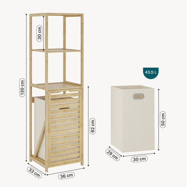 Koupelnový regál s košem na prádlo Anun 130x36x33 cm bambus, barva dřeva [en.casa]