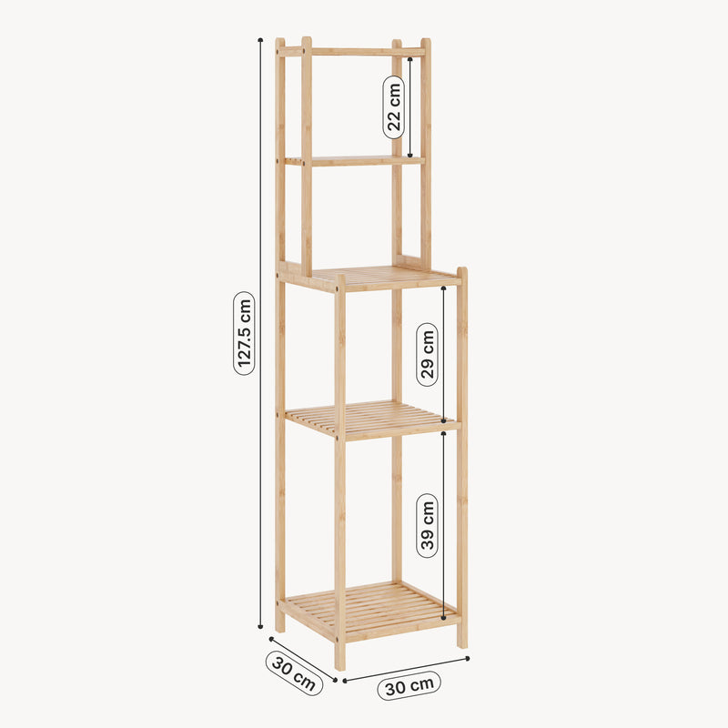 Maßskizze Koupelnová police Anun 128x30x30 cm bambus přírodní [en.casa]