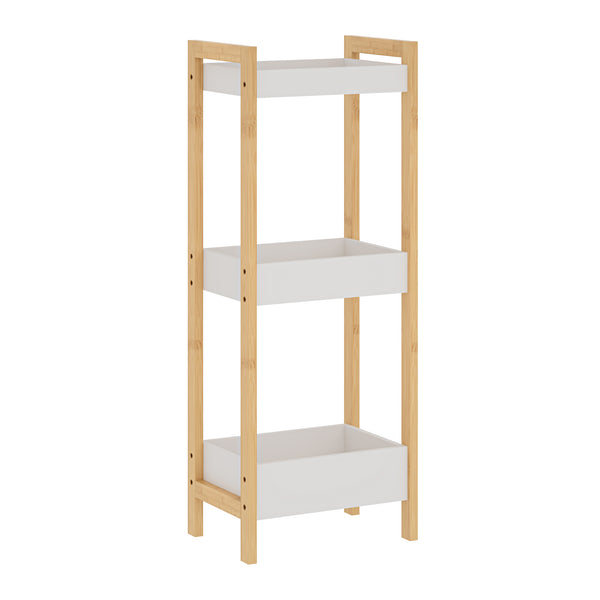 Koupelnový regál Anun s 3 policemi 75x28x20 cm bambus přírodní/bílá [en.casa]