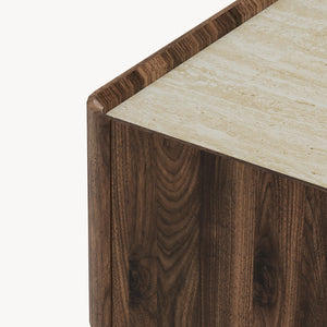 Konferenční stolek Trorlon 100x50x40 cm ořechový vzhled/travertin [en.casa]