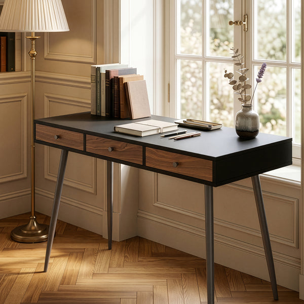 Psací stůl Tumba 115x48x76 cm Černá/optika ořech [en.casa]