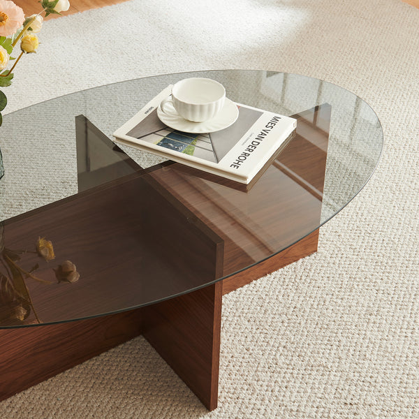 Konferenční stolek Viroya s skleněnou deskou 100x60x36 cm ořechový vzhled/šedý [en.casa]