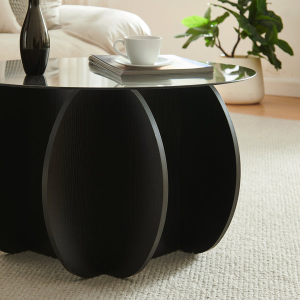 Konferenční stolek Karhuvandi s skleněnou deskou Ø70x40 cm Černá/Šedá [en.casa]