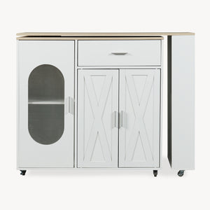 Kuchyňský ostrůvek na kolečkách s otočnou pracovní deskou Kudebola 115x40x94 cm dubový dekor/bílá [en.casa]