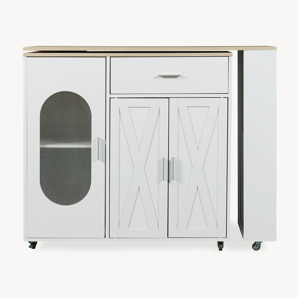 Kuchyňský ostrůvek na kolečkách s otočnou pracovní deskou Kudebola 115x40x94 cm dubový dekor/bílá [en.casa]