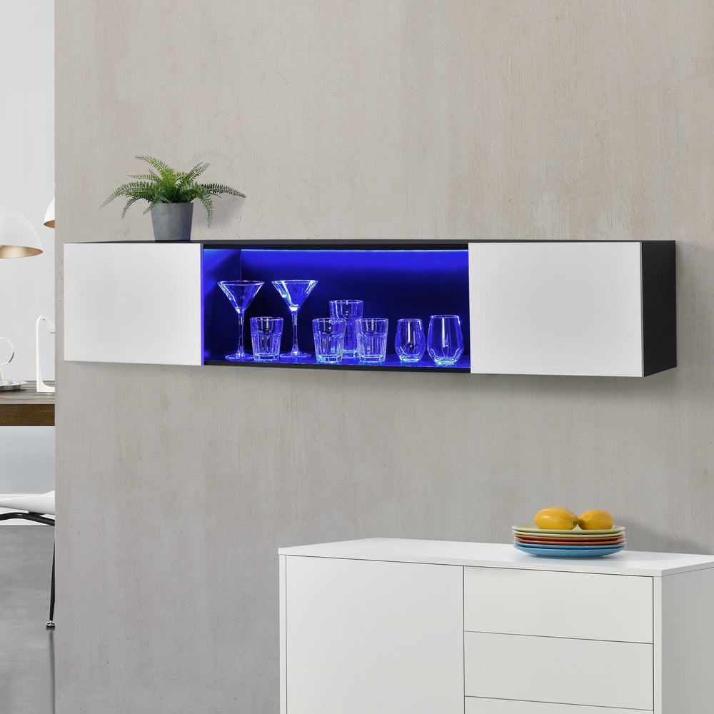 Hängeboard Thabong 150x30x30 cm mit LED Beleuchtung Schwarz/Weiß en.casa - premiumXL
