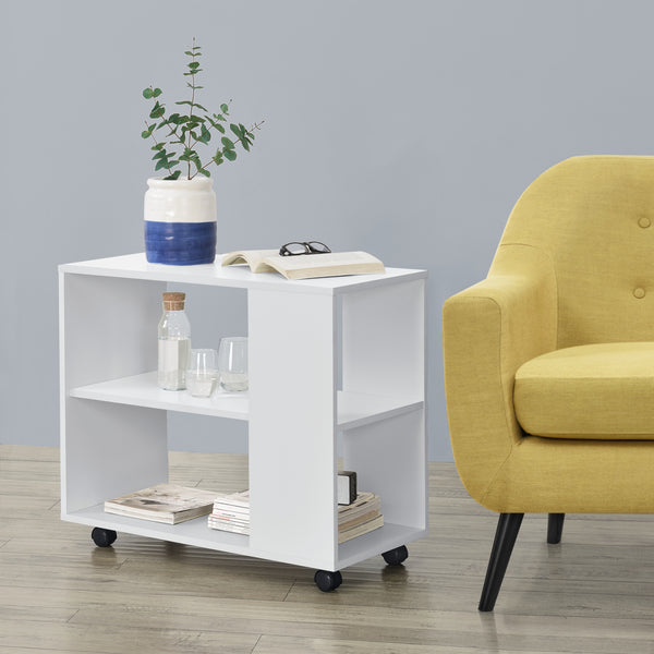 Konferenční stolek Älvdalen 60x70x35 cm s dodatečnou policí a zajišťovacími kolečky Bílý en.casa