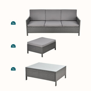 Zahradní nábytek Murcia Rattan 3dílný Tmavě šedá/Světle šedá [en.casa]