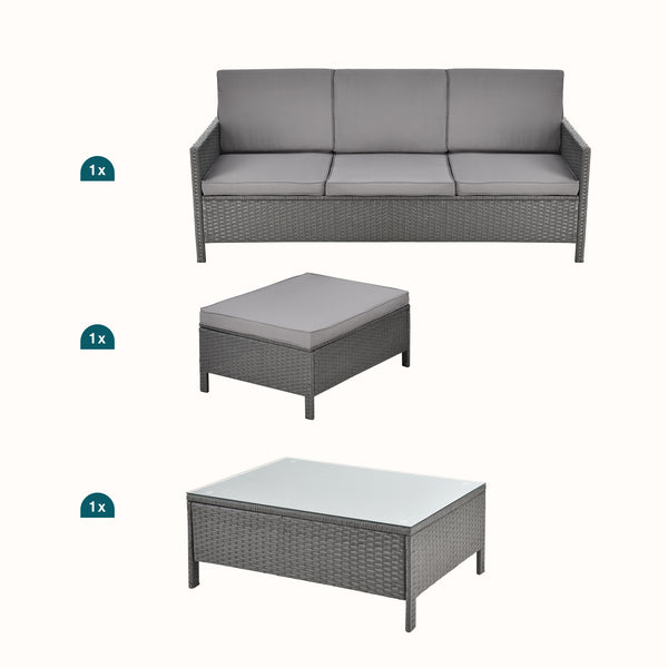Zahradní nábytek Murcia Rattan 3dílný Tmavě šedá/Světle šedá [en.casa]