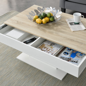 Konferenční stolek Lünen 40x110x60cm s 2 úložnými přihrádkami dubový dekor bílý en.casa