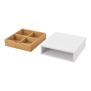 Box na šuplíky Vieremä 9x30x31cm Bílá/Bambusový vzhled [en.casa]