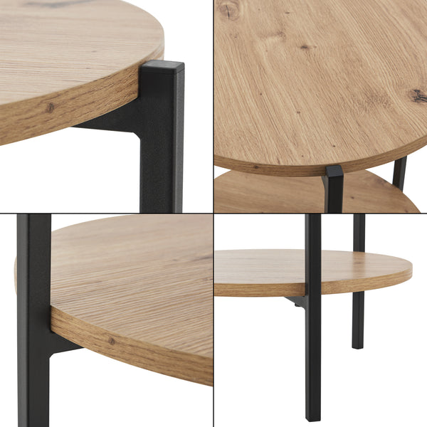 Přístavný stolek Kuopio 50xØ40cm Černý/dřevěný vzhled [en.casa]
